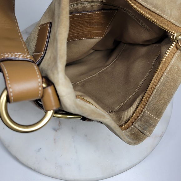 VTG Y2K Coach #3567 Small Camel Tan Suede Leather Buckle Accent Hobo - Picture 5 of 16
